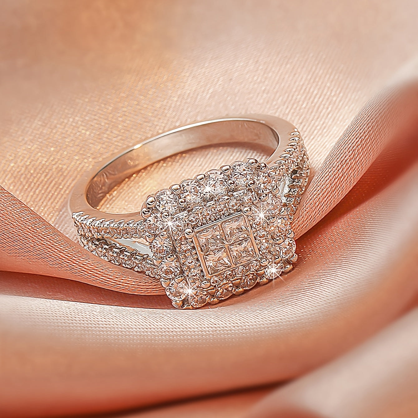 Platinum Plated Copper Ring with Cubic Zirconia