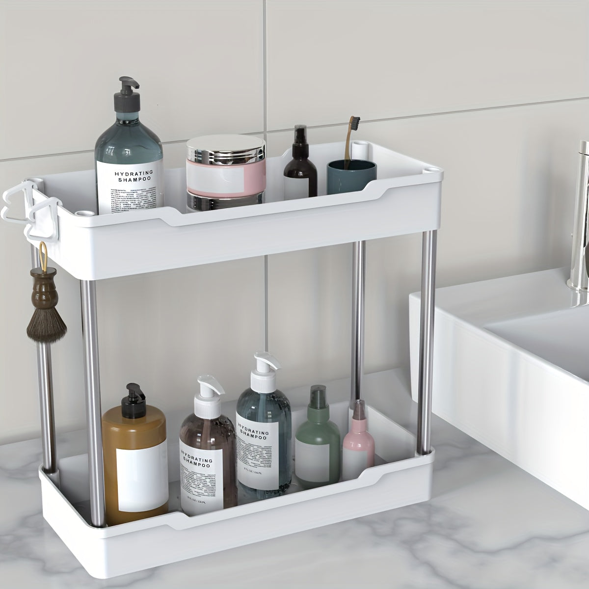 Slim Bathroom Countertop Organizer - Multi-Tier Storage Rack with Gold Accents