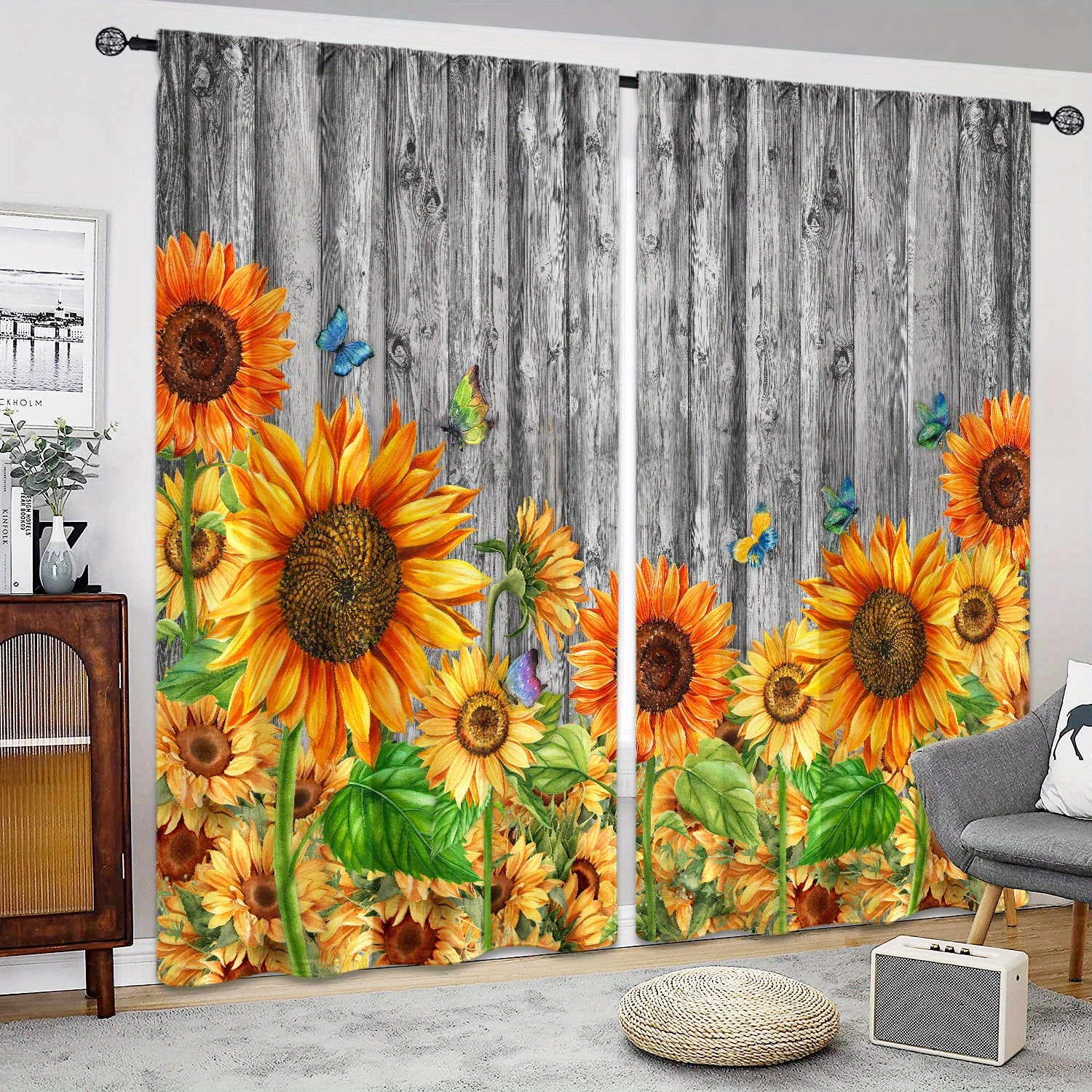 Sunflower Printed Curtains - Perfect For Bedroom, Office, Kitchen and Living Room